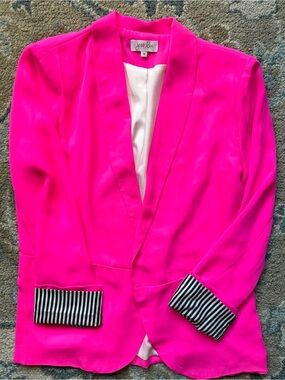 Joe Fresh Neon Pink Women's Open-Front Blazer with Striped Cuff Detail NWOT